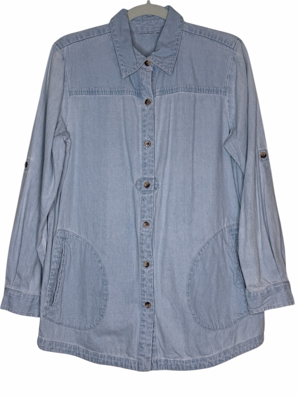 Vintage Light Blue Denim Shirt Jacket/Chore Coat - Casual Button-Up